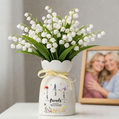 Personalized Star Butterfly Birth Flowers Vase with 2-6 Names,  Ceramic Mug Vase with Bow, Birthday/Friendship/Graduation Gift for Friends/Besties