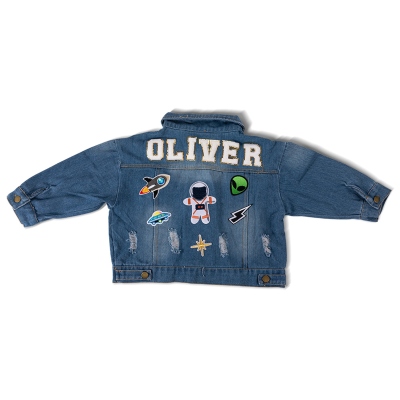 Personalized Chenille Letter Patch Jean Jacket, Custom Cute Icon Patch Toddler Denim Jacket, DIY Decoration, Birthday Gift for Boy/Girl/Kid