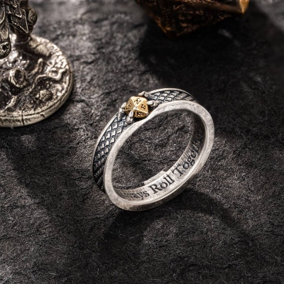 D20 Dice Dragon Scale Engagement & Promise Rings for Couples, Inner Engraved Silver/Brass Dragon Claw Ring Anniversary Gift for Her