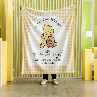 Personlig klassisk björntemafestskylt med namn och datum, söt vägghängande banderoll, könsavslöjande festdekor, babyshower/födelsedagspresent för barn