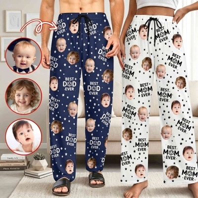 Personalized Photo DND Pajama Pants, Custom Family Face Sleep Pants with Best Dad/Mom Ever Print, D20 RPG Sleepwear, Father’s & Mother’s Day Gifts