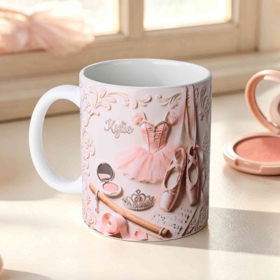 Tazza personalizzata a tema balletto e tutù con nome, tazza in ceramica per caffè o cioccolata calda, ideale per concorsi di danza e saggi, regalo di compleanno per amanti del balletto/ragazze.