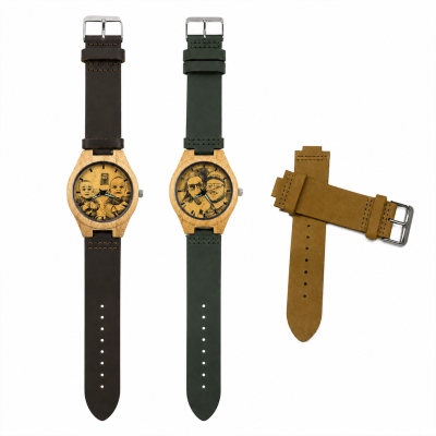 Customized Picture-Embedded Bamboo Wood Watch for Men and Women
