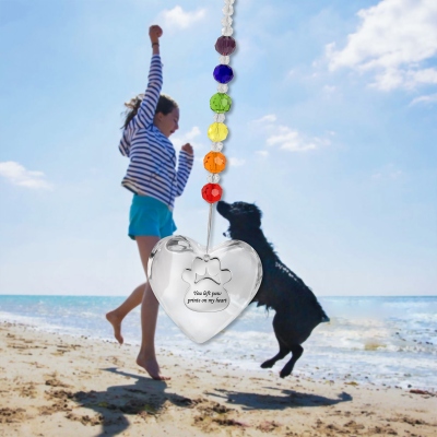 Rainbow Bridge Pet Loss Heart Sun Catcher, souvenir commémoratif, cadeau de perte d'animal de compagnie, vous avez laissé des empreintes de patte sur mon cœur, cadeau pour chien maman/amoureux des animaux de compagnie