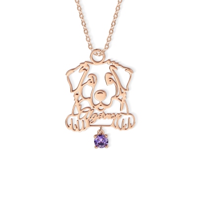 Personligt namnhalsband med hundrassilhuett och födelsesten, elegant hundminnessmycke, födelsedags-/årsdagspresent för husdjursälskare/ägare