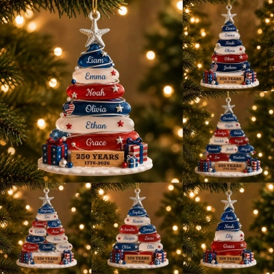 Personalized Family Member Names Christmas Ornament, Dainty Tree Hanging Home Decoration, Patriotic Keepsake, Holiday Gift for Family/Friends/Kids
