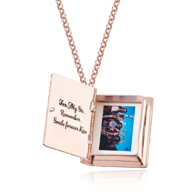 Personalisierte Medaillon-Halskette mit Fotoalbum, gravierte Medaillon-Halskette mit Blumenmuster, Erinnerungsschmuck, Hochzeits-/Jubiläumsgeschenk für Sie/Frauen/Mädchen