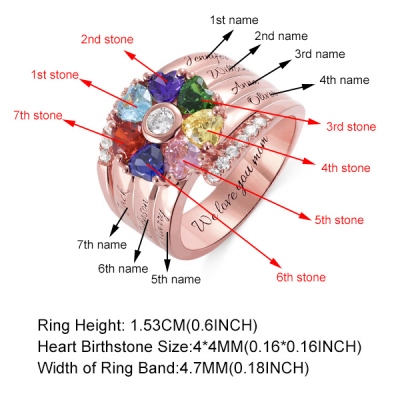 Personalized Heart Birthstone Ring With Engraving In Rose Gold