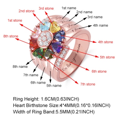 Personalized Heart Birthstone Ring With Engraving In Rose Gold