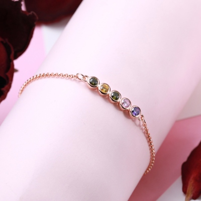 Customized Birthstones Sterling Silver Bracelet, Gift for Women Wife Mom Girlfriend Daughter Friend