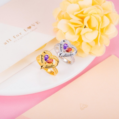 Forever Together Engraved Birthstone Heart Ring for Her