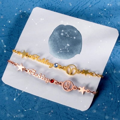 Personalzied Constellation Name Bracelet with Birthstone