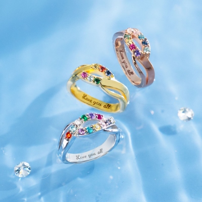 Waves of Love Personalized Birthstone Ring Family Ring