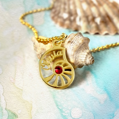 Personalized Name Conch Jewellry with Birthstone in Gold