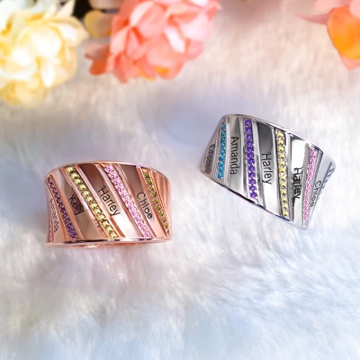 Custom Name Birthstone Ring Family Ring