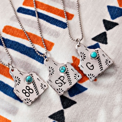 Personalized Cow Tag Turquoise Necklace