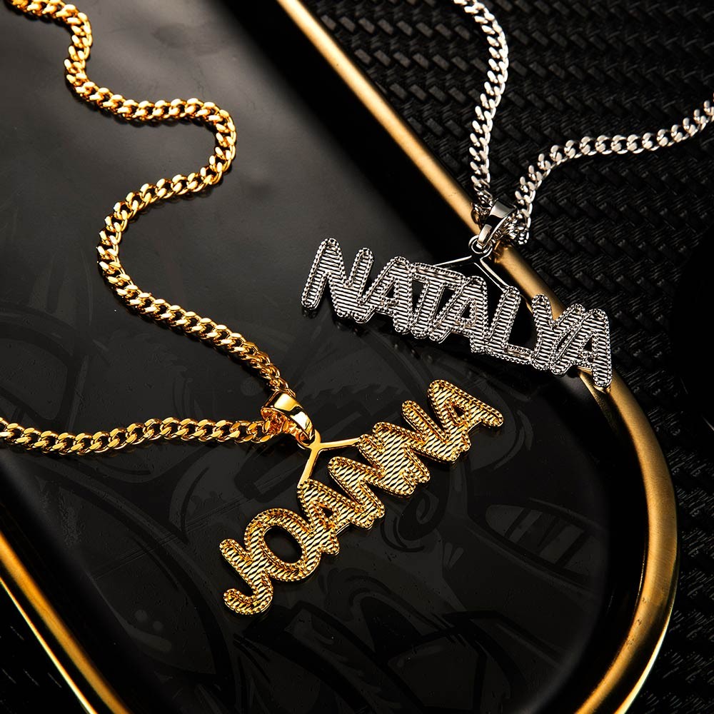 Custom Name Necklace with Embroidery Texture