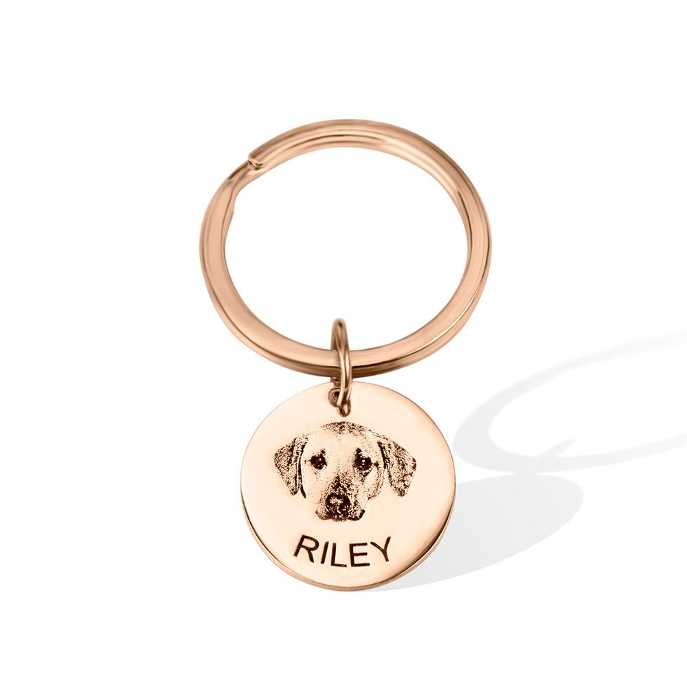 Personalized Dog Cat Keychain with Photo Engraved, Pet Portrait Memorial Keepsake Gift for Pet Loss/Dog Father/Cat Mom
