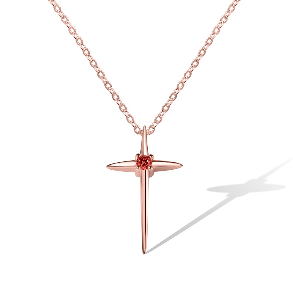 Colar de cruz com pedra de nascimento personalizada, presente religioso delicado de prata, colar de cruz pequeno, joia da sorte, presente de aniversário para mulheres e meninas