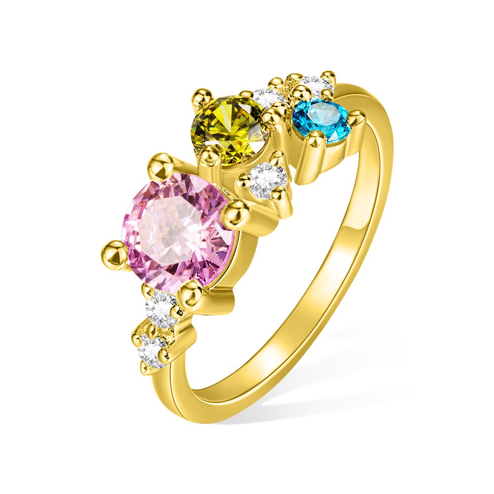 Dainty Handcrafted Multi-birthstone Ring, Sterling Silver 925/Brass Family 3 Birthstones Ring, Birthday/Anniversary/Mother's Day Gift for Wife/Mom