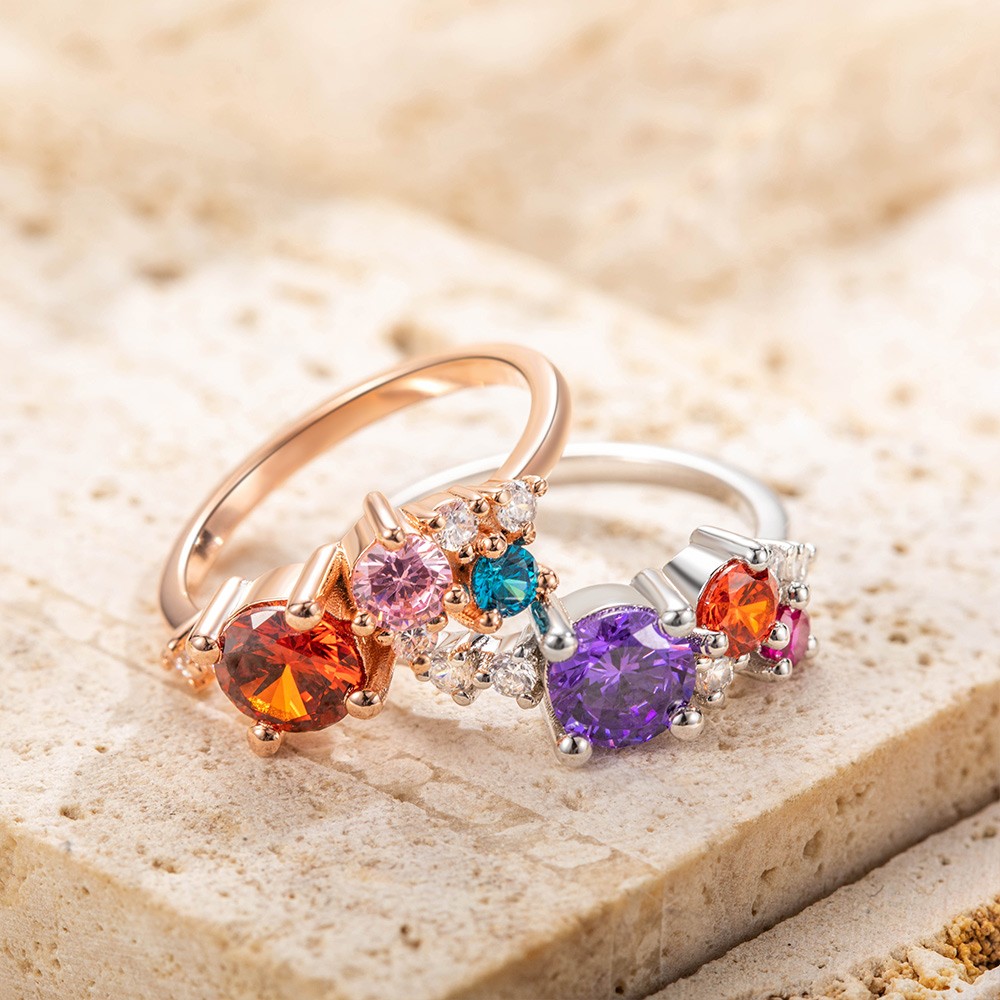Dainty Handcrafted Multi-birthstone Ring, Sterling Silver 925/Brass Family 3 Birthstones Ring, Birthday/Anniversary/Mother's Day Gift for Wife/Mom