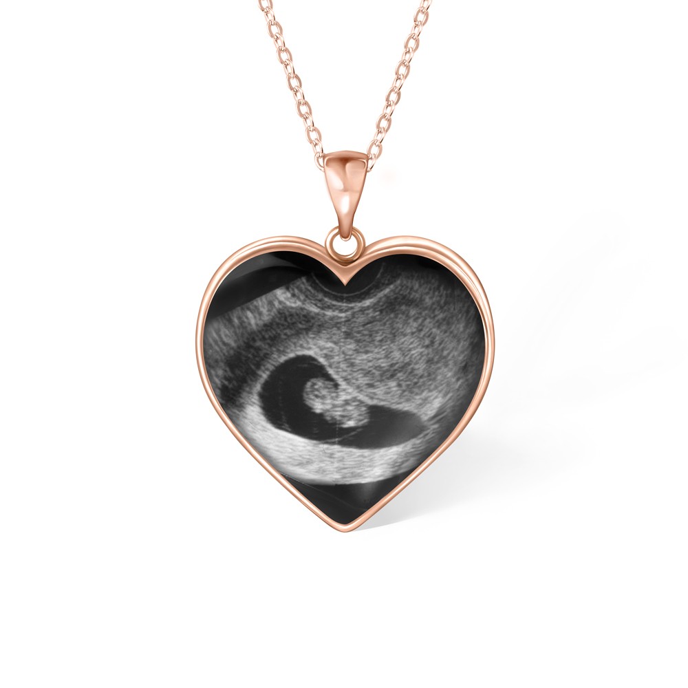 Custom Heart Shaped Baby's Sonogram Ultrasound Necklace with Engraved text, Birthday/New Pregnancy/Newborn Memorial Gift/Women