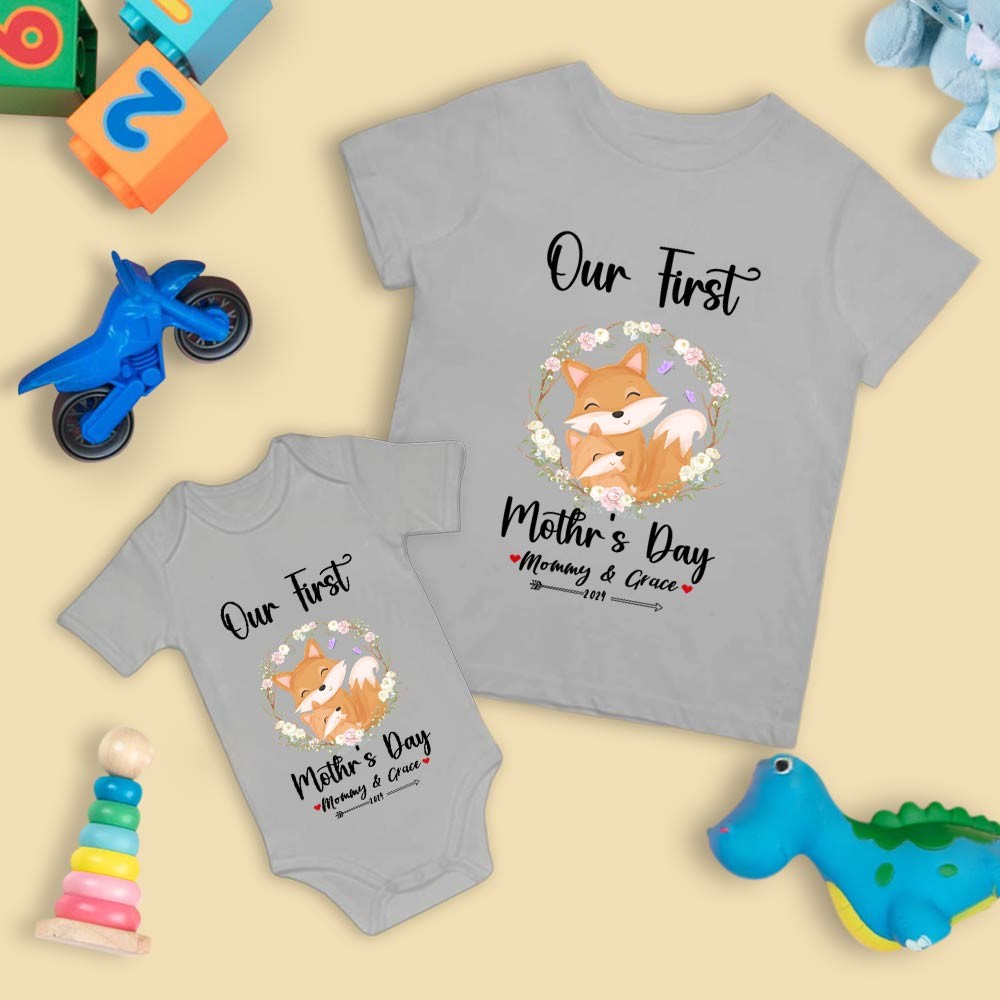Our First Mother's Day Mom and Baby Set/Matching Shirt, Mummy and Baby Gift, Mama Baby Bunnies, T-shirt Bodysuit Romper Babygrow Vest Set, New Mom Gift, Mother's Day Gift