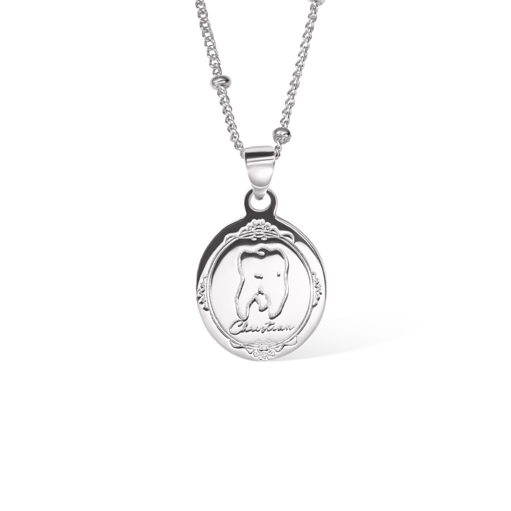 Personalized Tooth Signet Necklace, Custom Engraved Dental Tooth Pendant, Sterling Silver 925 Jewelry, Gift for Dentist/Doctor/Nurse/Hygenist