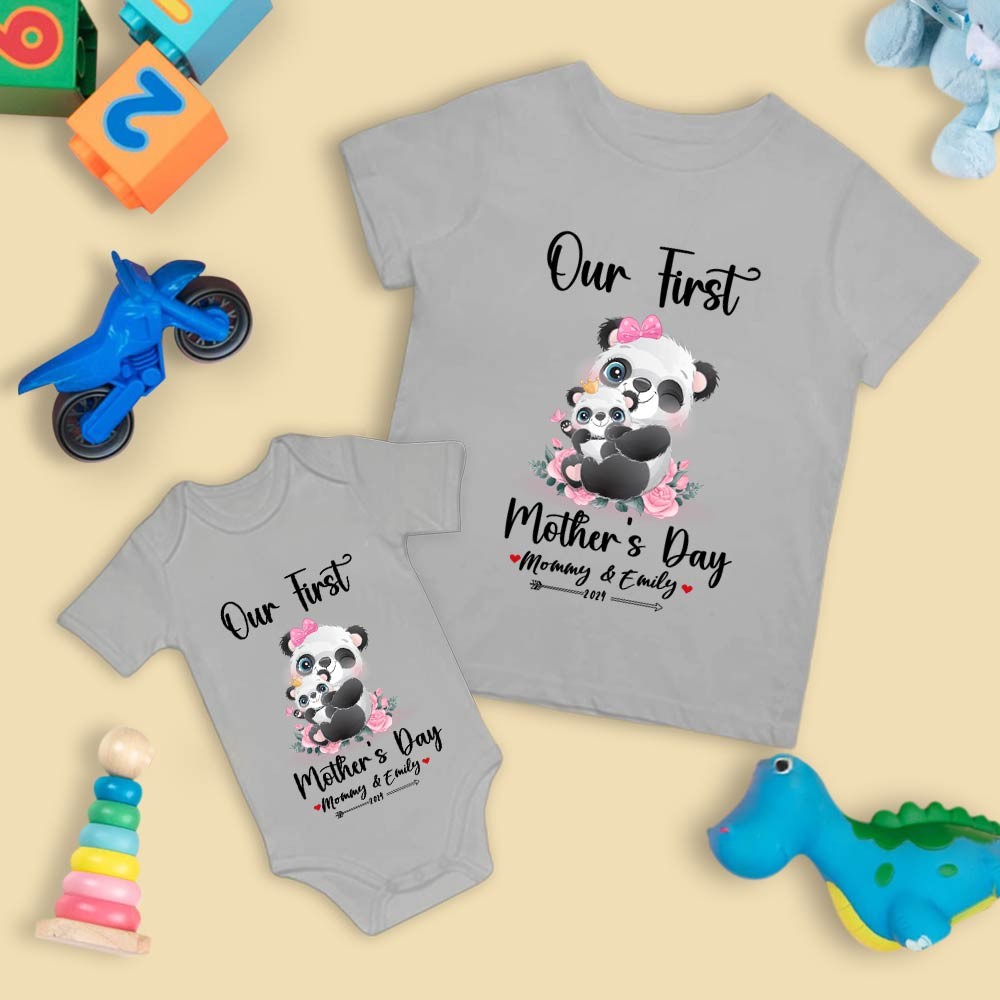 Unser erstes Muttertags-Set für Mutter und Baby/passendes Hemd, Geschenk für Mama und Baby, Mama-Baby-Hasen, T-Shirt-Body, Strampler, Babygrow-Weste-Set, Geschenk für neue Mutter, Muttertagsgeschenk