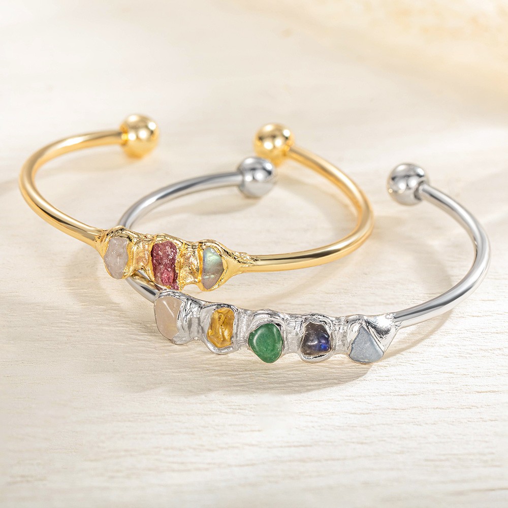 Custom Family Birthstone Bracelet, Raw Crystal Bangle, Boho Raw Crystal Bracelet, Healing Crystal Bangle, Mother's Day/Christmas Gift for Mom/Wife