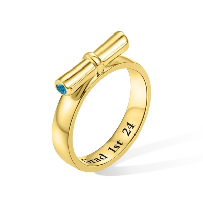Custom Engraved Diploma Scroll Graduation Ring, Graduation Birthstone Ring with Name, Graduation Gift, Gift for Graduates/Students