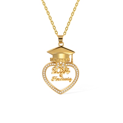 Personalized Name Heart Graduation Necklace, Sterling Silver 925 Bachelor Hat Necklace, Graduation Souvenir, Graduation Gift for Graduates/Daughter