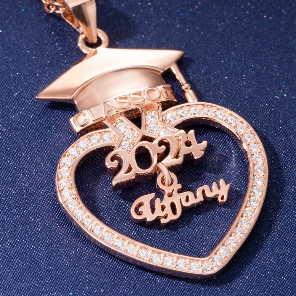 Personalized Name Heart Graduation Necklace, Sterling Silver 925 Bachelor Hat Necklace, Graduation Souvenir, Graduation Gift for Graduates/Daughter