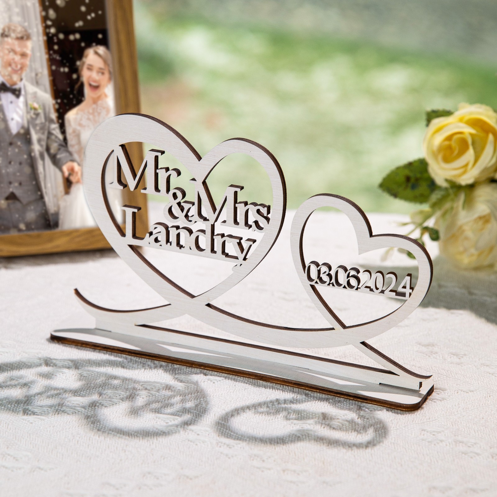 Personalized Wedding Keepsakes Table Decor Sign with Name and Date, Wedding Gift for New Couples, Valentine's Day