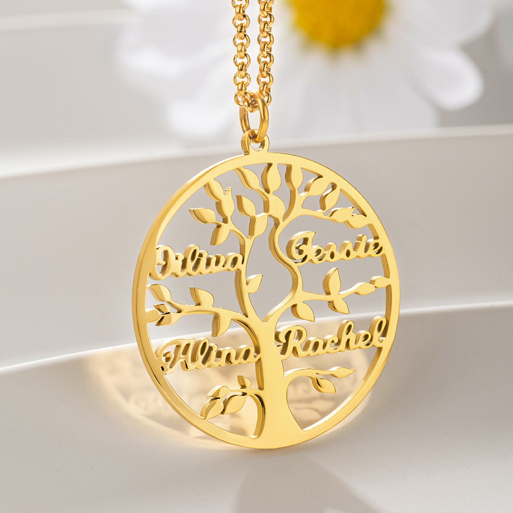 Personalized 1-9 Names Family Tree of Life Necklace, Mother's Day Birthday Gift for Mom Grandma