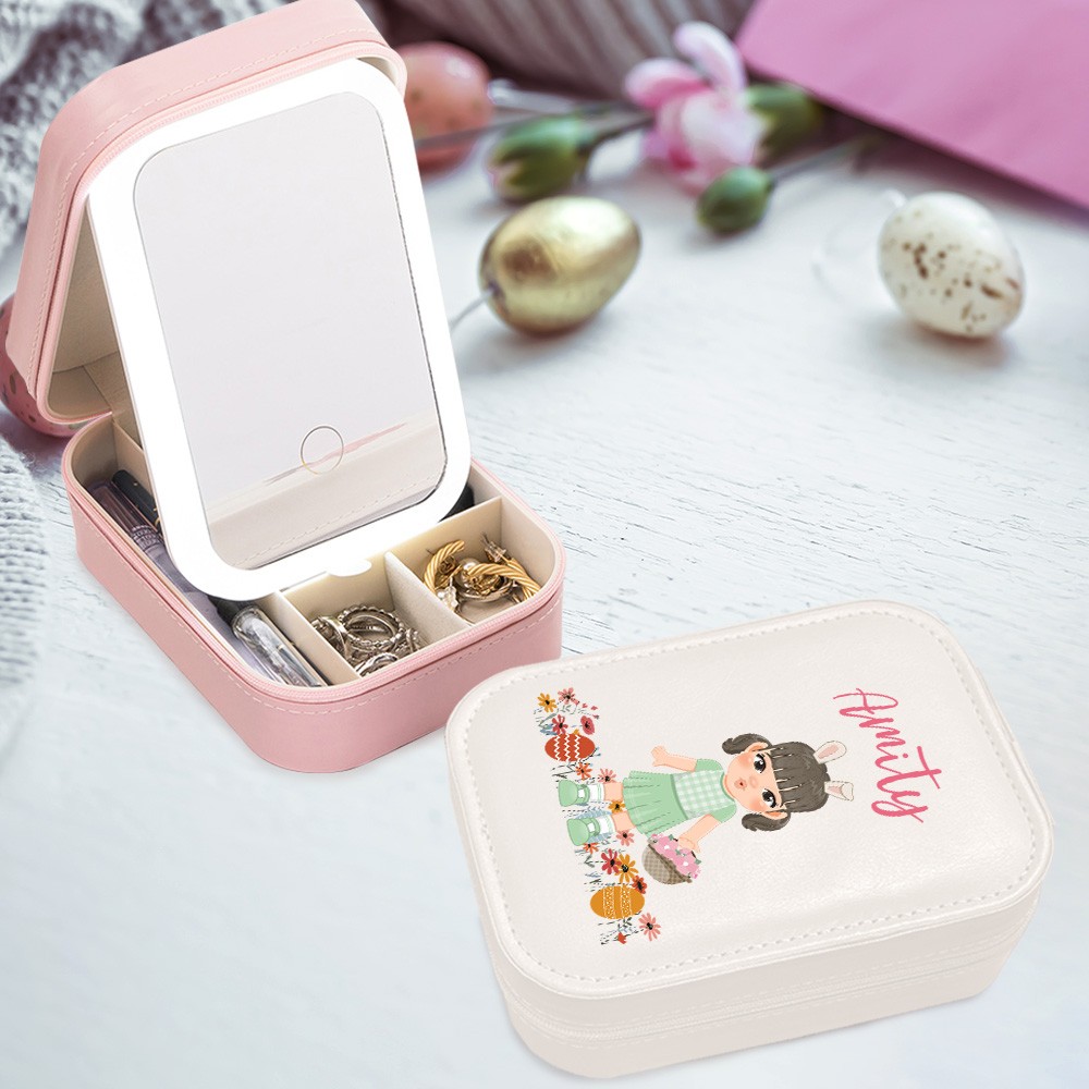 custom Easter girl LED three-color adjustable makeup mirror