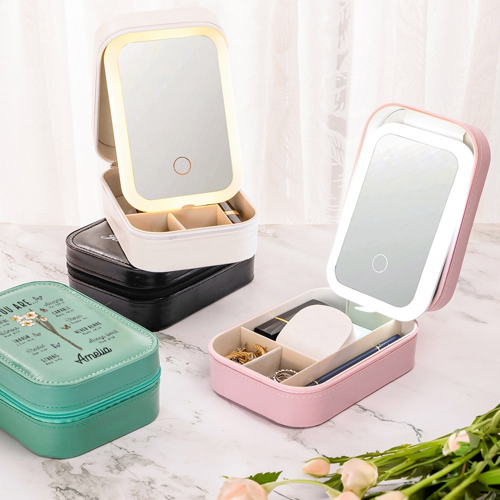 makeup storage box with led light mirror