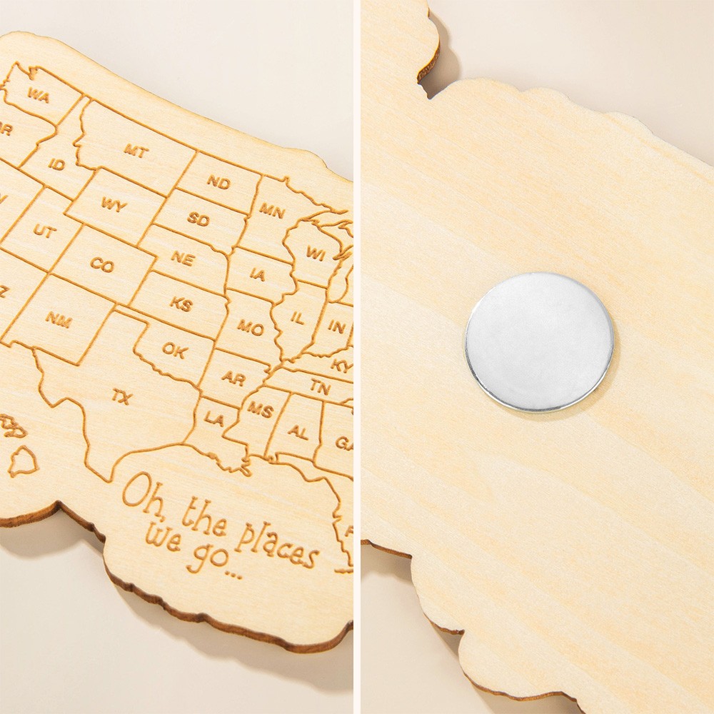 Personalized Travel Map Fridge Magnet Commemorative Vacation Magnet 50 States Custom Wood Ornament