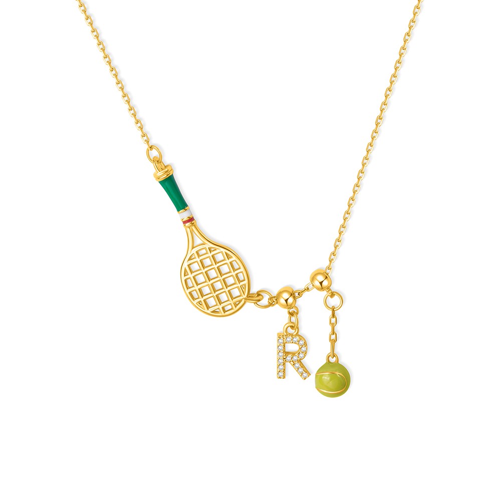 Personalisierte Tennisschläger-Halskette mit Initialen- und Ballanhänger, Sport-Anhänger-Halskette, zierlicher Schmuck, Geburtstags-/Spieltagsgeschenk für Tennisliebhaber/Frauen