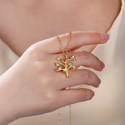 Collier arbre généalogique personnalisé avec pierres de naissance, bijou familial délicat en argent sterling 925, cadeau d'anniversaire/fête des mères pour elle/maman/grand-mère