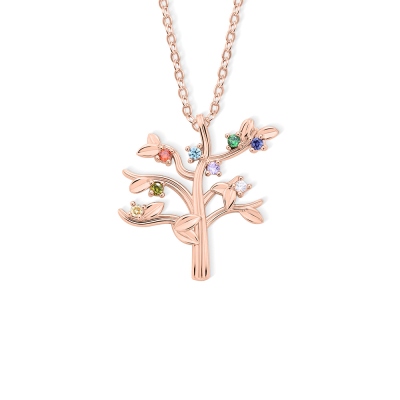 Collier arbre généalogique personnalisé avec pierres de naissance, bijou familial délicat en argent sterling 925, cadeau d'anniversaire/fête des mères pour elle/maman/grand-mère