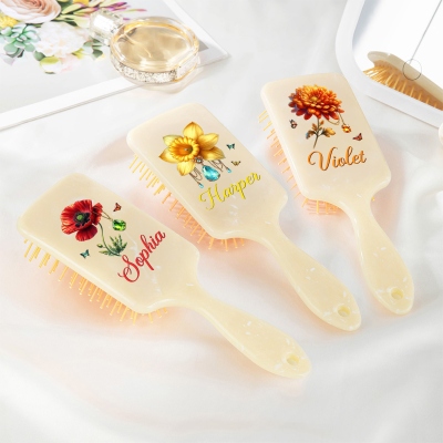 Haarbürste mit Geburtsblume und Namen