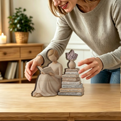 Personligt bibelblock med namn, trosbaserad trädisplay, skrivbordsdekor, kristna religiösa presenter för kvinnor/flickor