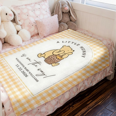 Personlig klassisk björntemafestskylt med namn och datum, söt vägghängande banderoll, könsavslöjande festdekor, babyshower/födelsedagspresent för barn