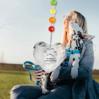 Rainbow Bridge Pet Loss Heart Sun Catcher, souvenir commémoratif, cadeau de perte d'animal de compagnie, vous avez laissé des empreintes de patte sur mon cœur, cadeau pour chien maman/amoureux des animaux de compagnie