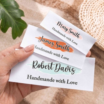 Custom Name Rectangular Watercolor Iron-on Labels (Set of 15), Cotton Sewing Appliques, Handmade Name Tags, Birthday Gifts for Knitters/Sewing Lovers