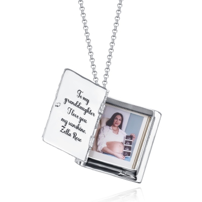 Personalisierte Medaillon-Halskette mit Fotoalbum, gravierte Medaillon-Halskette mit Blumenmuster, Erinnerungsschmuck, Hochzeits-/Jubiläumsgeschenk für Sie/Frauen/Mädchen