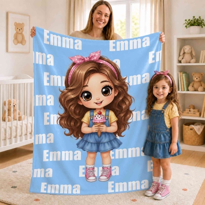 Personalized Cartoon Comic Photo Multicolor Soft Throw Blanket with Name, Home Use, Birthday/Christmas Gift for Kids/Teenagers