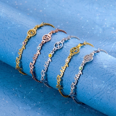 Personalzied Constellation Name Bracelet with Birthstone