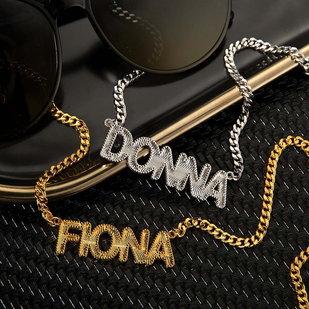 Custom Name Necklace with Embroidery Texture